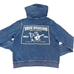 True Religion Blue Hoodie with White Graphic